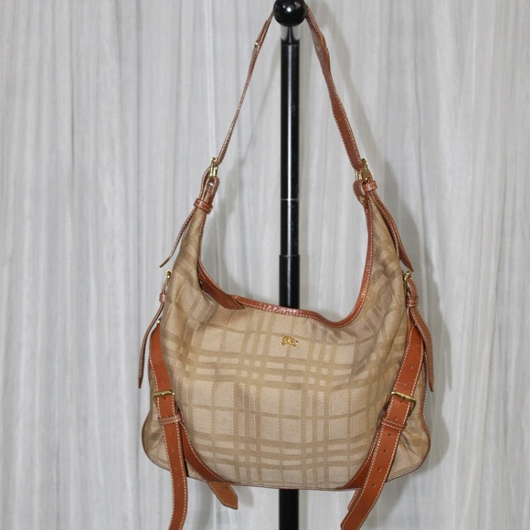 Burberry canvas body with leather trim shoulder bag. Vtg. - Picture 1 of 15